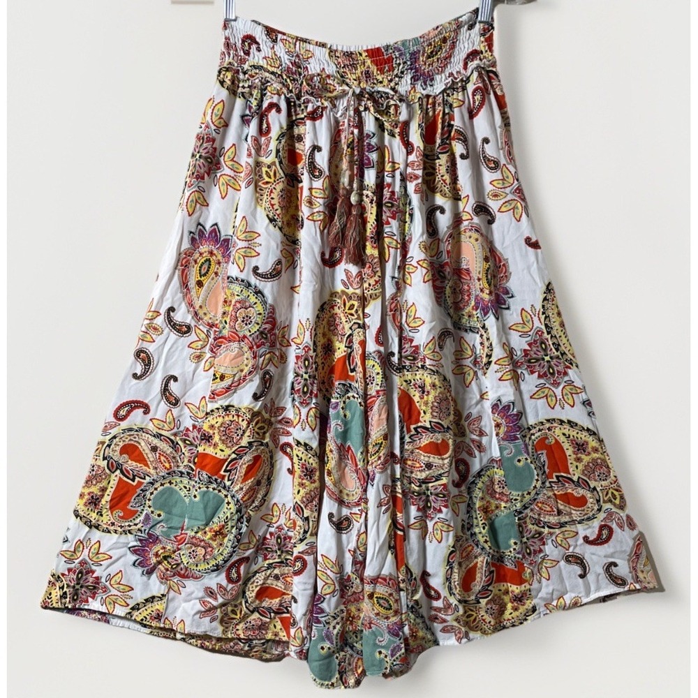 True Destinations Paisley Wide Leg Palazzo Pants Resort Wear Boho Cropped Large